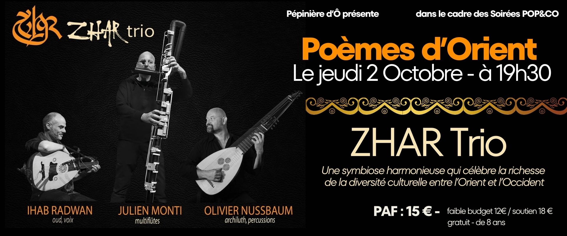 CONCERT | POEMES D'ORIENT avec ZHAR trio Jeudi 2 octobre 2025 à 19h30
