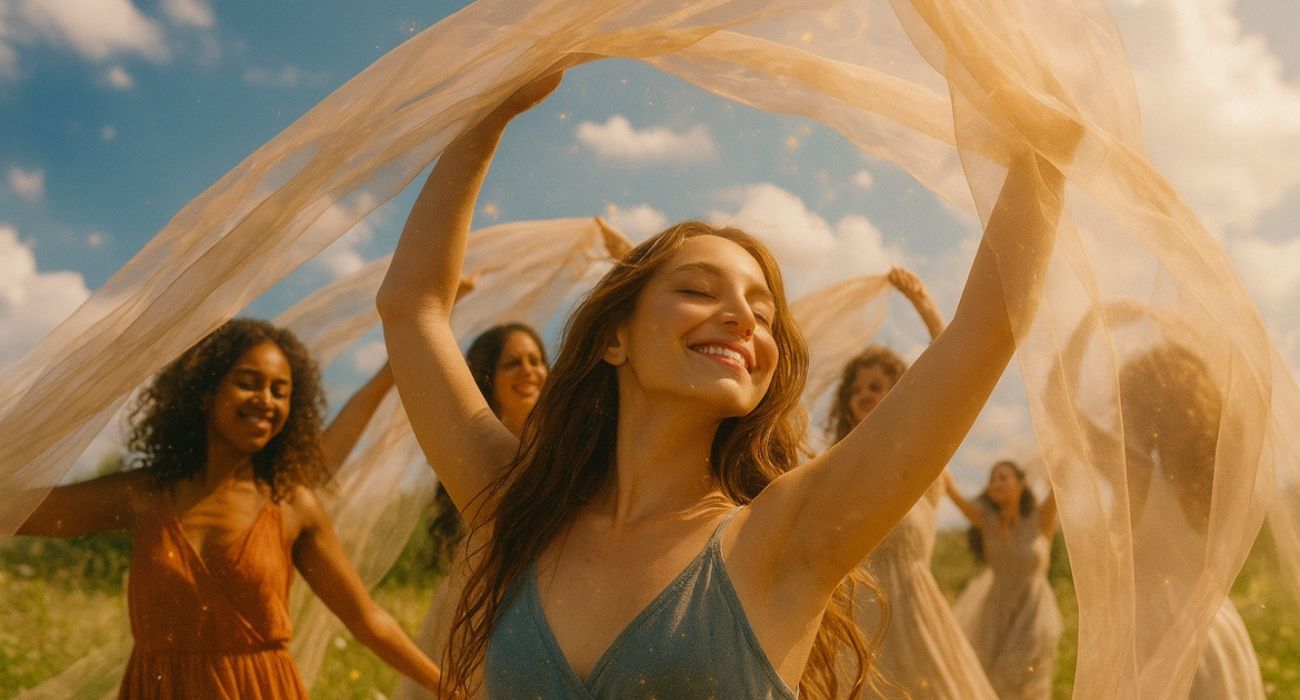 femmes qui dansent avec des tissus légers