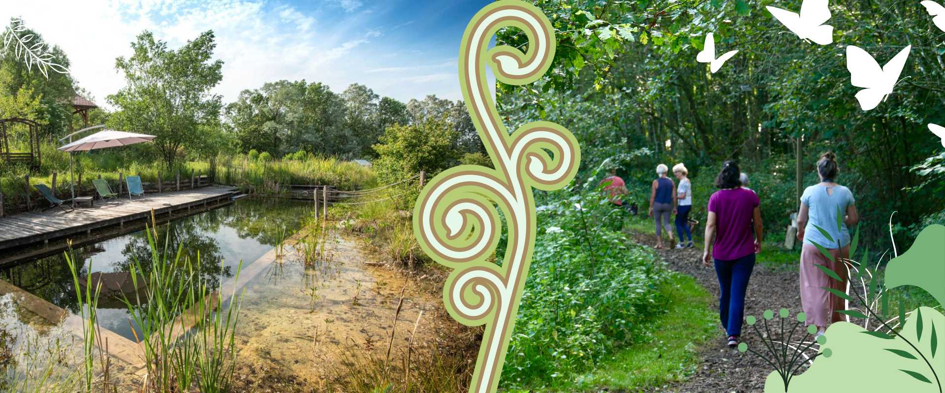 baignade naturelle et groupe entrain de marcher